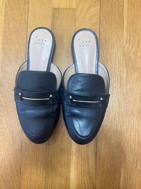 Target Black Leather Slip-On Mule Loafers with Gold Accent